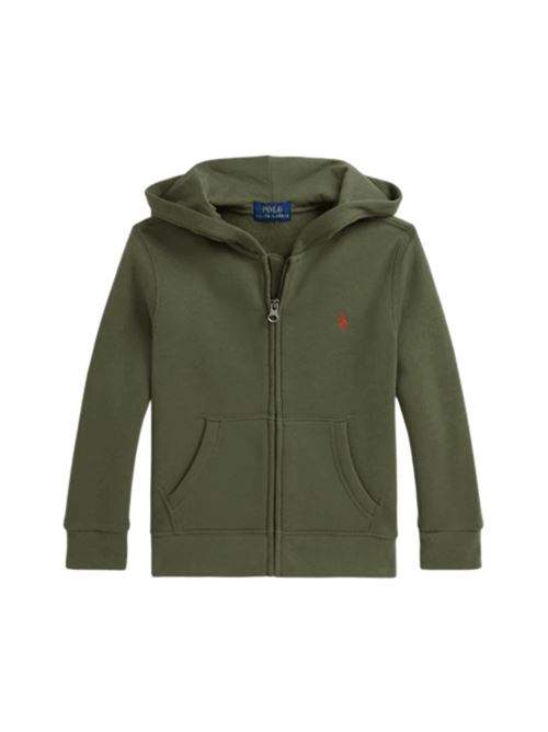 Felpa da bambino in misto cotone con zip, cappuccio, colore verde oliva menta, POLO RALPH LAUREN | 322799360053